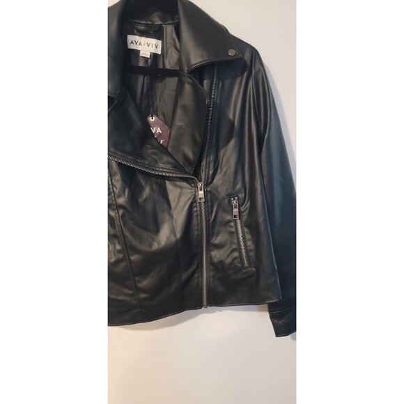 Ava & Viv Womens 1X Black Faux Leather Moto Jacket Plus Size Zip Front Biker - Picture 3 of 6